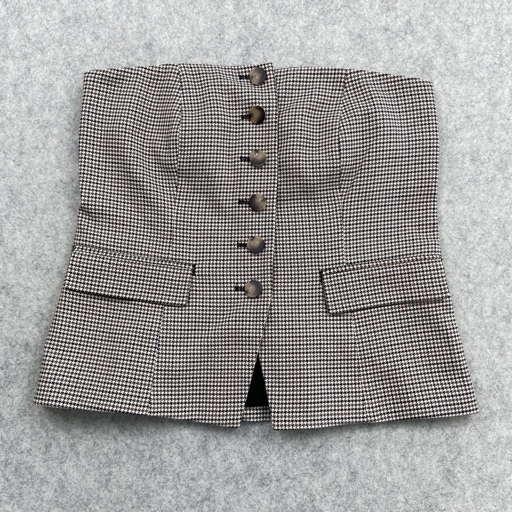 Ann Taylor Bustier Top Womens 6 Brown Houndstooth Strapless Button Front Tweed
